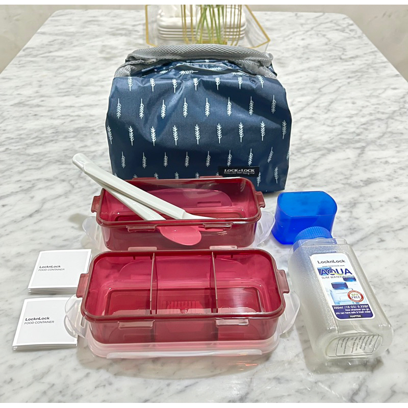 Lock n Lock Lunch Bag Set 2 Biru with Bottle