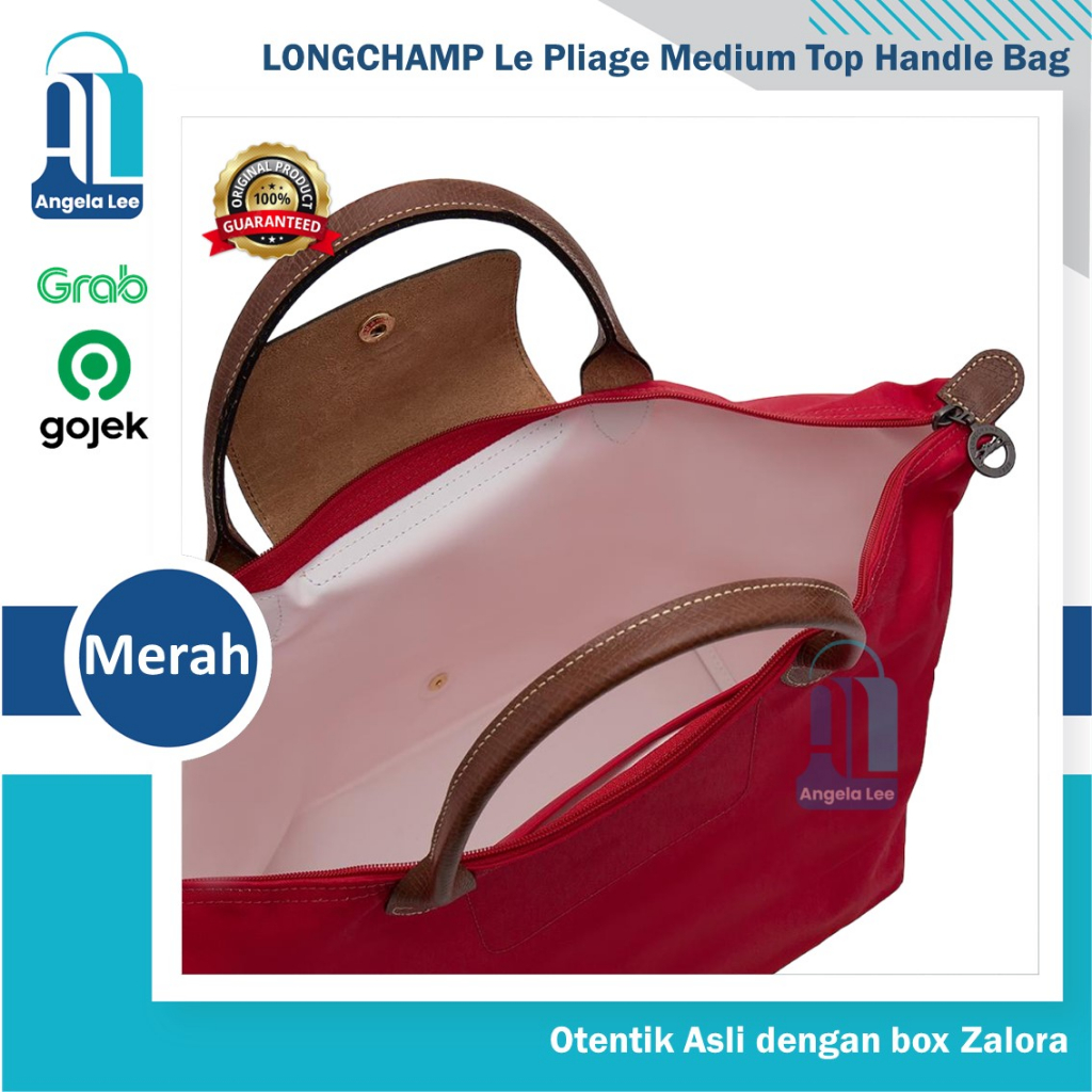 Longchamp Le Pliage Medium Top Handle Bag Prune Tas Wanita Merah