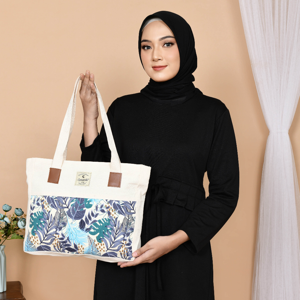 Totebag Custom Tote Bag Kanvas Resleting Wanita Untuk Kuliah Belanja Seminar Souvenir Bisa Custom Sablon