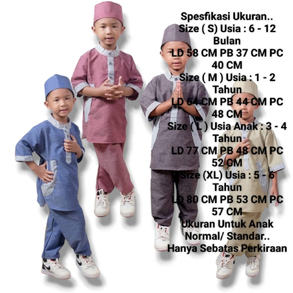 Koko Anak Laki Laki Set Baju Muslim Anak Fre Peci 1-6 Tahun