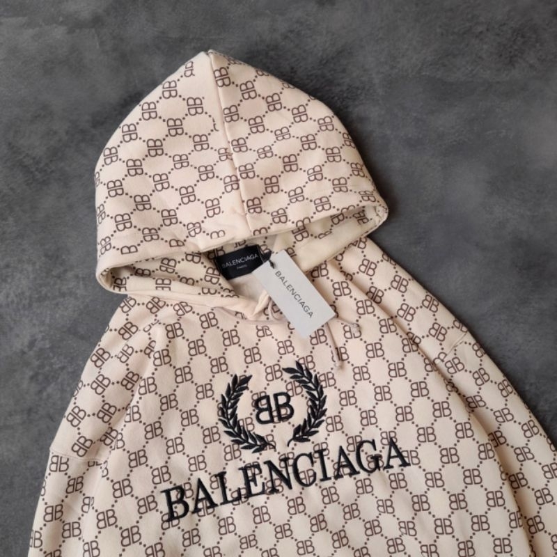 HOODIE JAKET SWEATER BALENCIAGA CREAM FULL PRINT FULLTAG &amp; LABEL