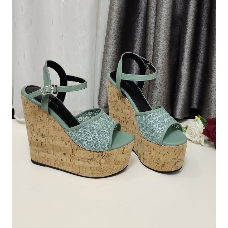 sandal wedges 15cm brukat