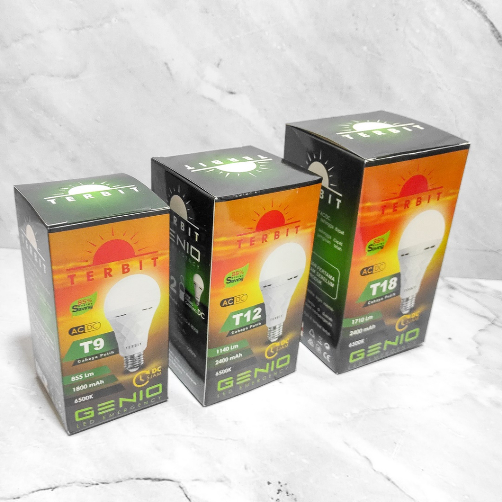 Lampu LED Emergency Terbit Genio A-Bulb Free Fitting Gantung DC 85% Hemat Listrik T9 9watt T12 12watt T18 18watt