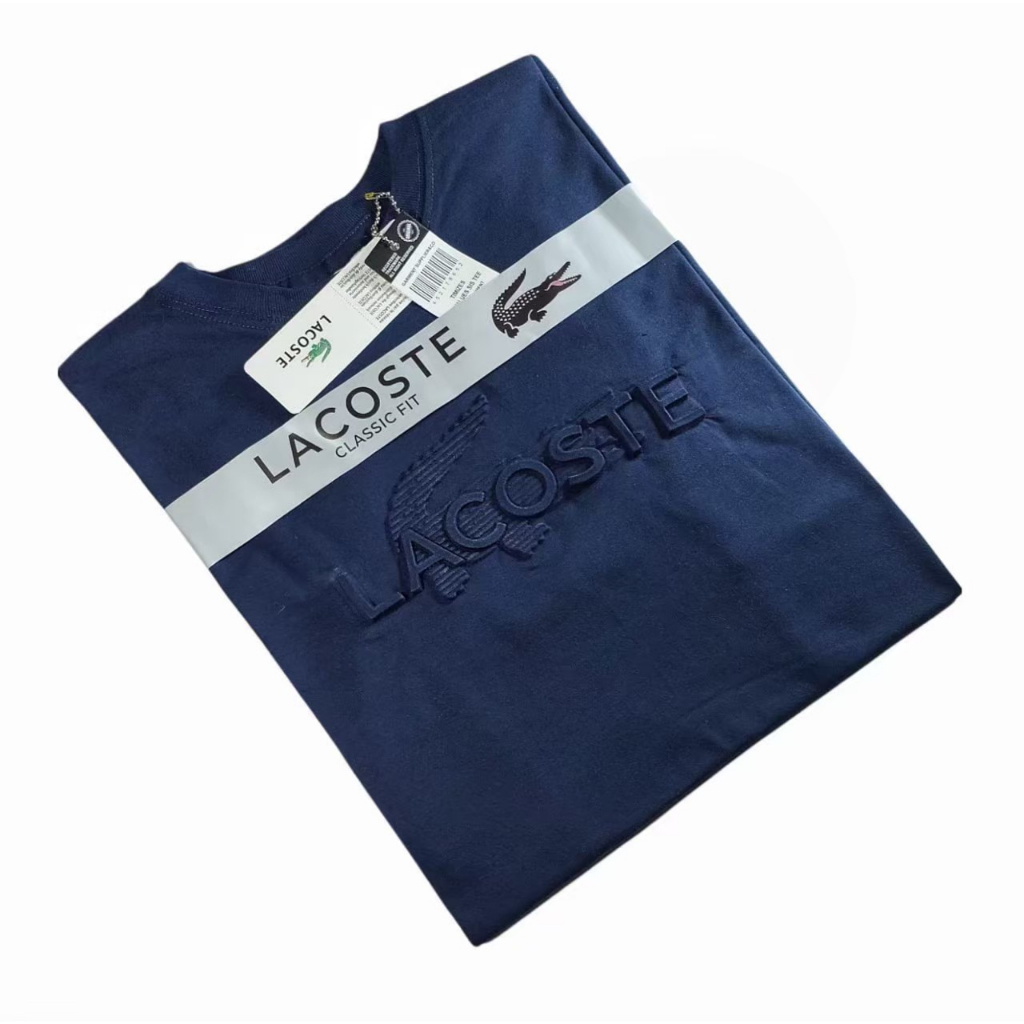 TURUN HARGA ! Lacoste Baju Kaos Pria Branded Premium Embos Timbul Catton Combed 30s T-Shirt Lacoste