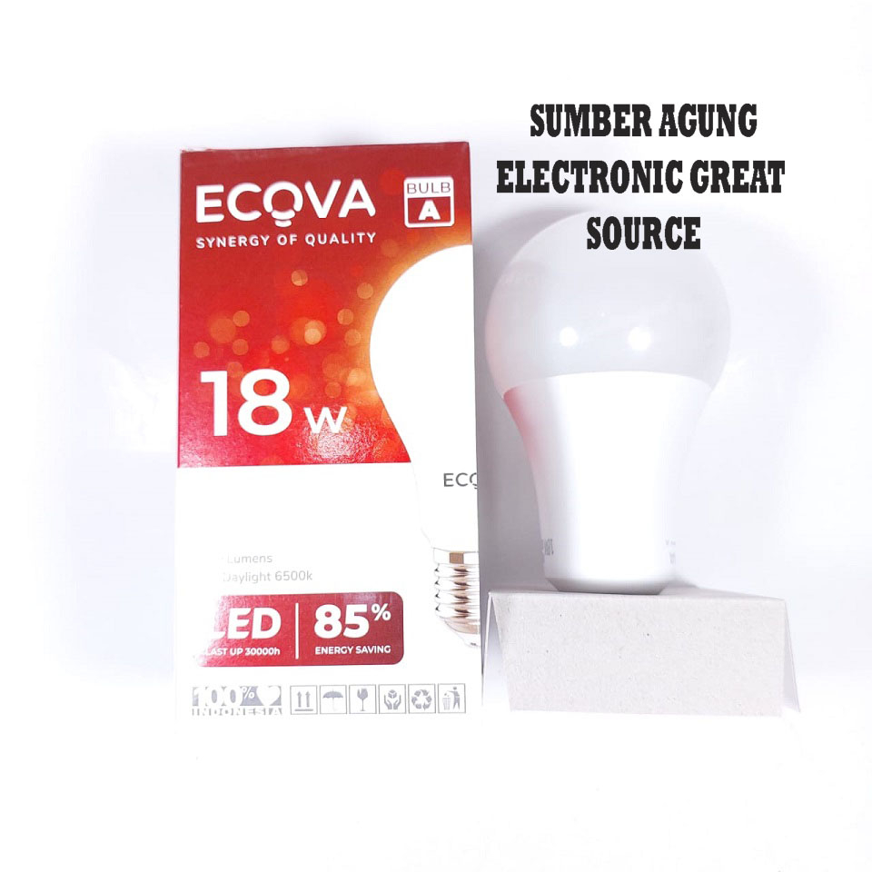 Ecova Bulb A 18W 18 Watt 6500K Cahaya Putih Lampu LED Bulat Terang Bergaransi