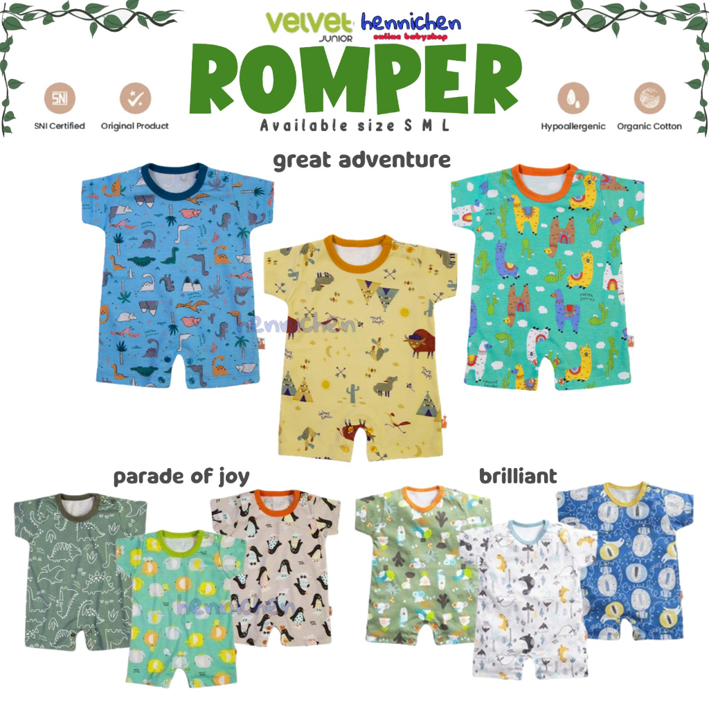 Jumper ( Romper ) romper segiempat Pendek VELVET ARTIC / GREAT / PARADE OF JOY / BRILLIANT BLUE / ARUCHI Newborn S M L SNI