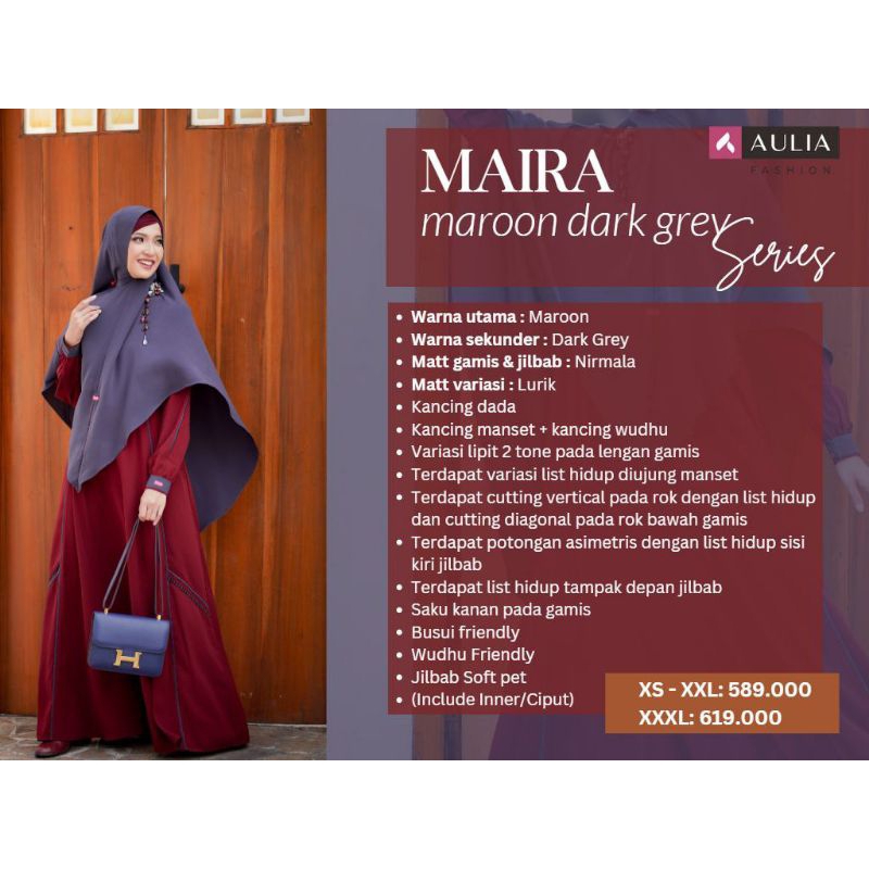 SET GAMIS SYAR'I MAIRA MAROON AULIA FASHION NIRMALA ORI