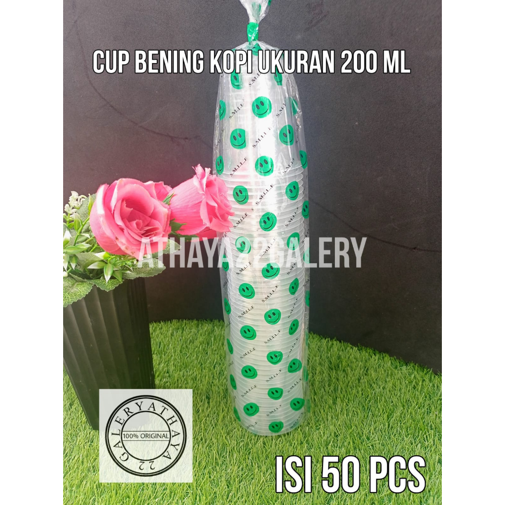 GELAS PLASTIK AQUA KOPI UKURAN 200 ML ISI 50 PCS