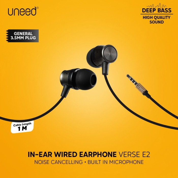 earphone kabel uneed headset mic 1 meter earphone headset original murah