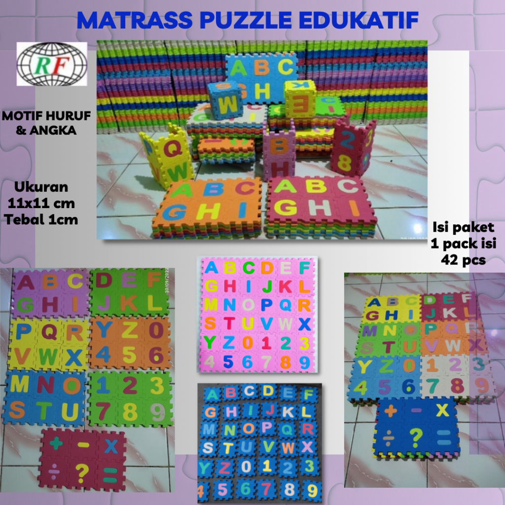 Karpet Puzzle Anak 11cm x 11cm x 1cm 42 pcs Alas Bermain Edukasi Anak HURUF DAN ANGKA