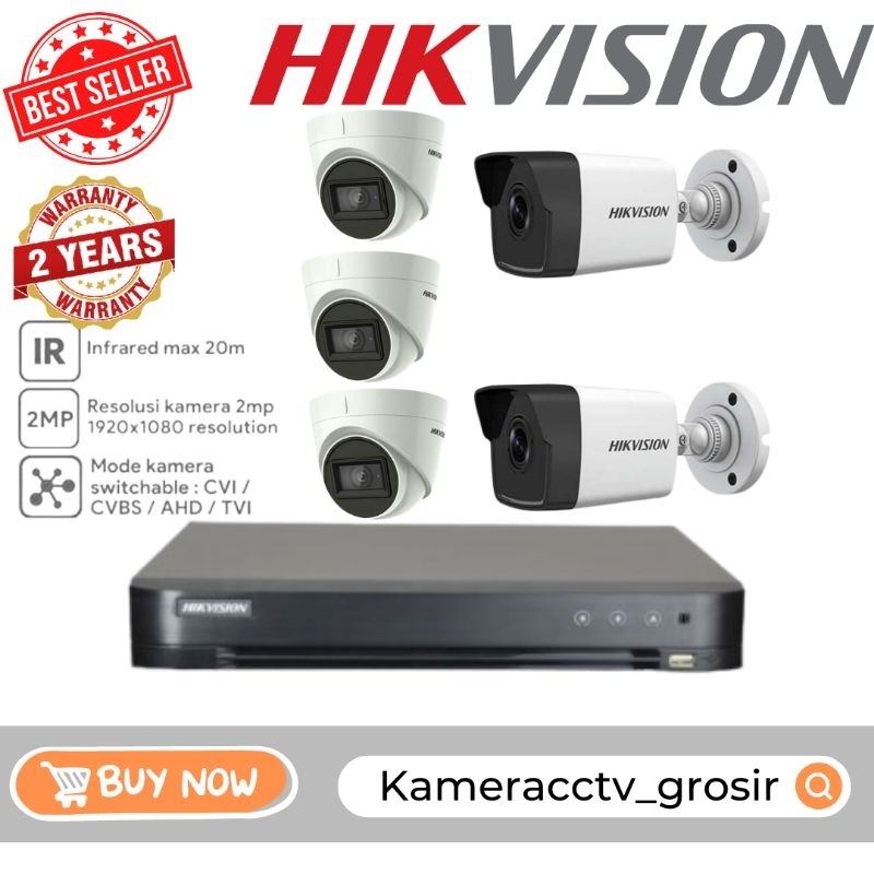 PAKET CCTV HIKVISION 2MP 1080P FULL HD 8 CHANNEL 5 CAMERA