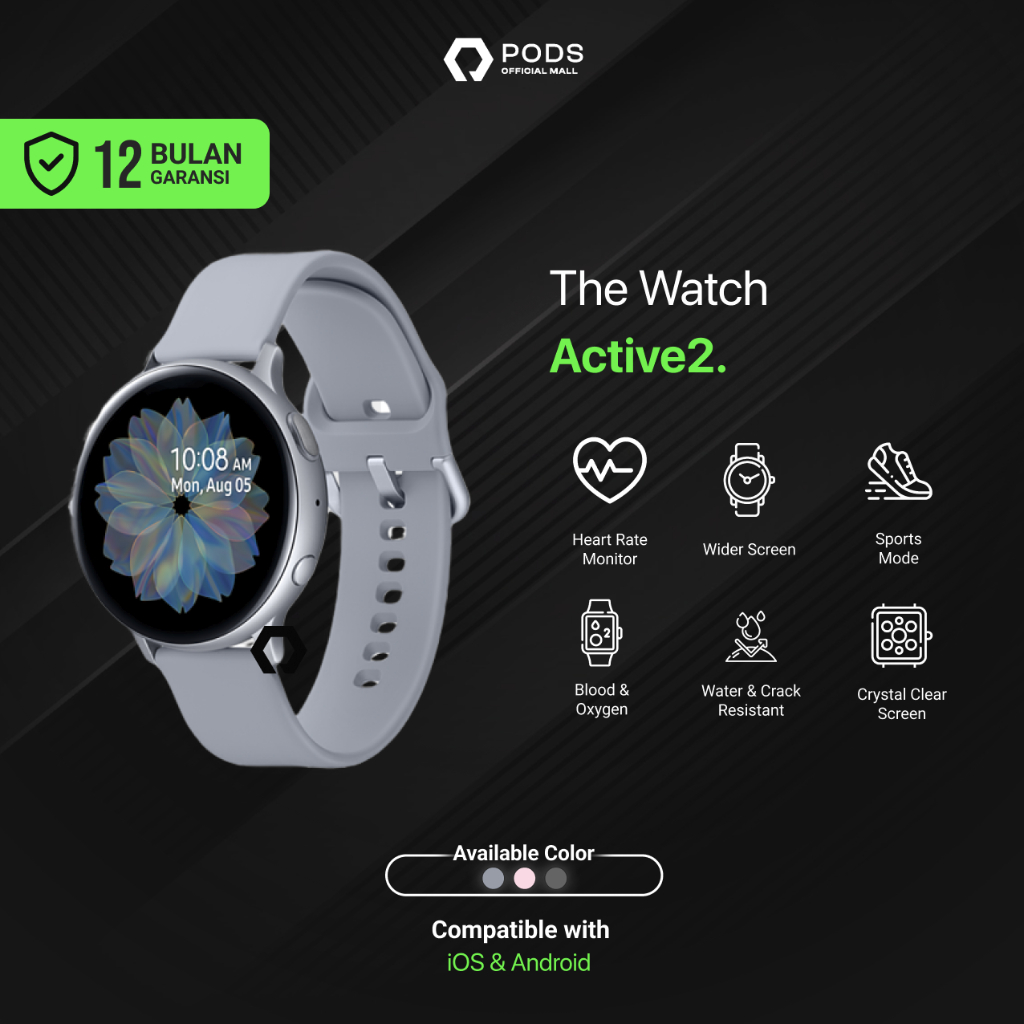 TheWatch Active 2 Bluetooth Smartwatch for IOS &amp; Android - Full Touch Screen Phone Call IP68 Waterproof - for Sports Activity, Calories Count, Body Temperature - by PodsIndonesia