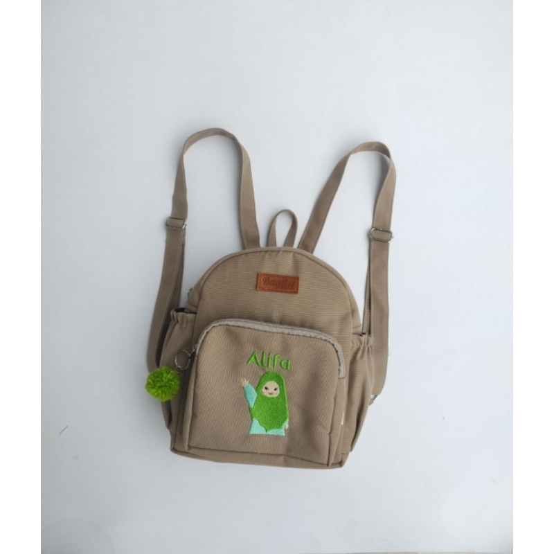 Baglist Tas Anak PAUD TK ransel backpack kids cream khaki polos kanvas