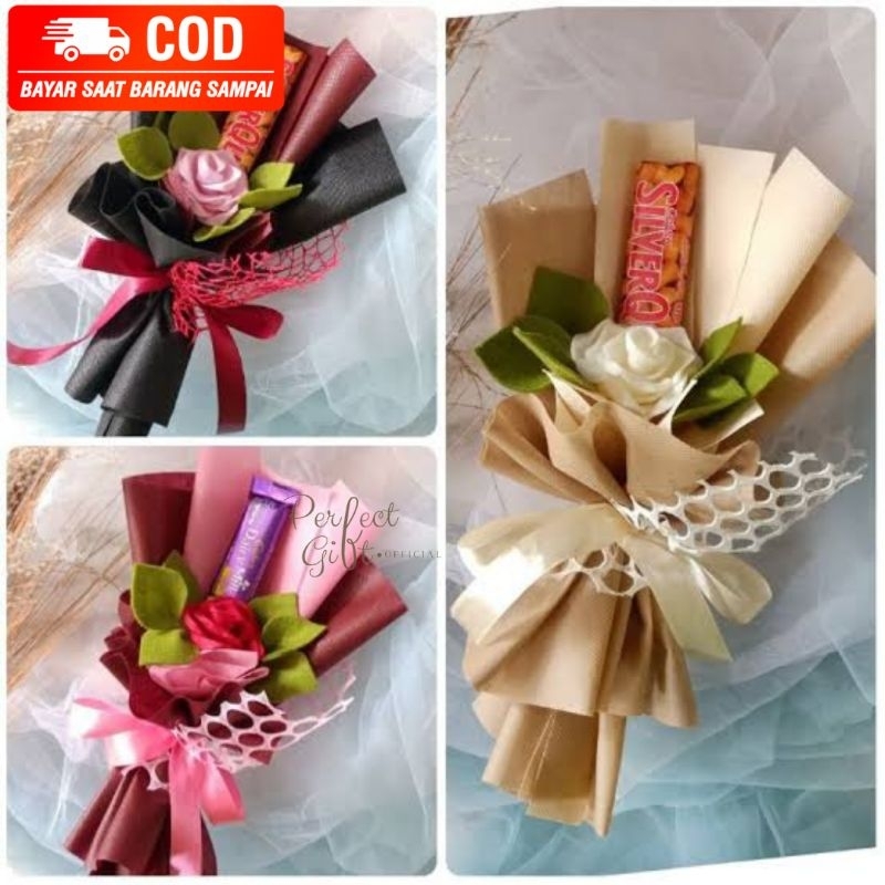 (PERFECTGIFT.OFFICIAL) SINGLE ROSE AND CHOCOLATE BOUQUET BUKET BUNGA MAWAR DAN COKLAT SILVERQUEEN BE
