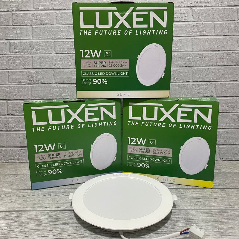 LUXEN CLASSIC DOWNLIGHT LED PANEL 12W INBOW IB BULAT TANAM DALAM PLAFON PUTIH COOL DAYLIGHT 6500K KUNING WARM WHITE 3000K NATURAL SEMU 4000K BERGARANSI 1 TAHUN BAGUS KUALITAS TERJAMIN