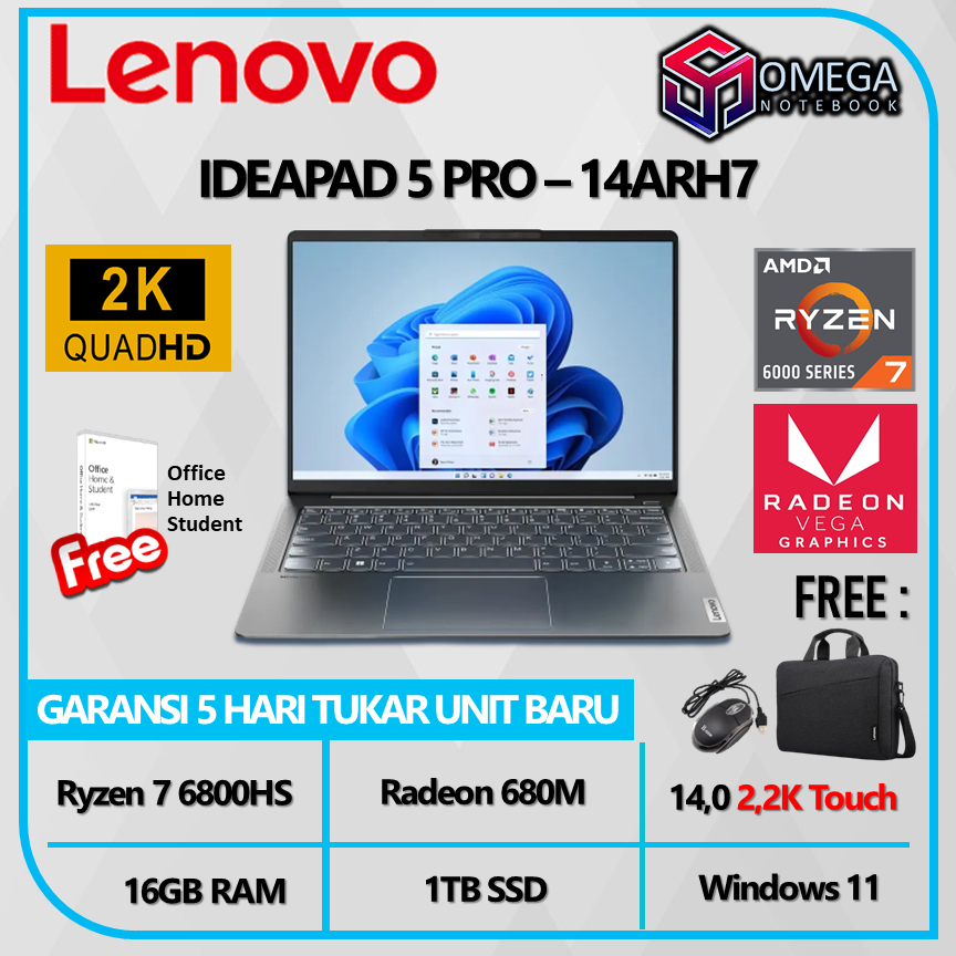 Lenovo Ideapad 5 Pro 14ARH7 Ryzen 7 6800HS 16GB 1TB SSD Radeon 680M 14,0 2K Touch Windows 11