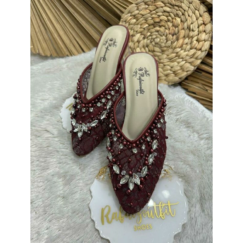 Sepatu wedding Pesta Cantik amirra Burgundy 7cm kaca