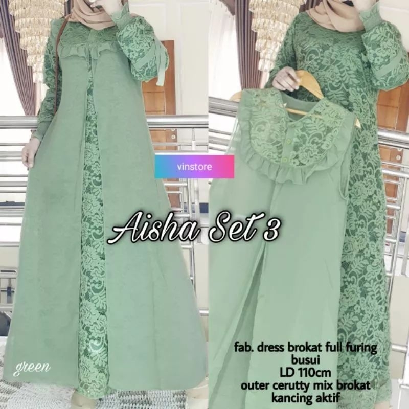 GAMIS WANITA CERUTY INER AUTER PISAH MIX BERUKAT AISHA SET