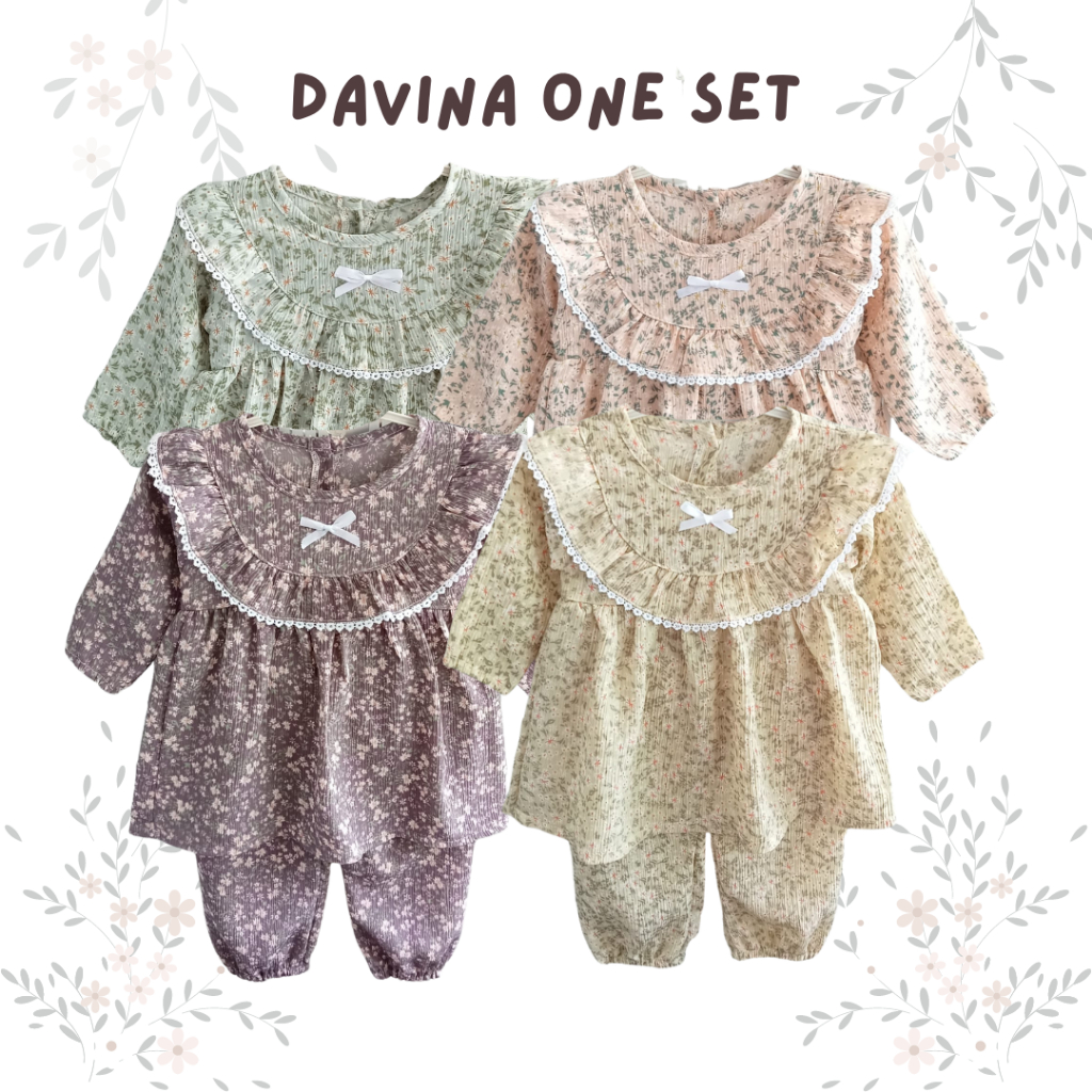 baju anak perempuan setelan anak cewek 3-12 bulan 1 tahunan DAVINA ONE SET setelan one set anak baby balita