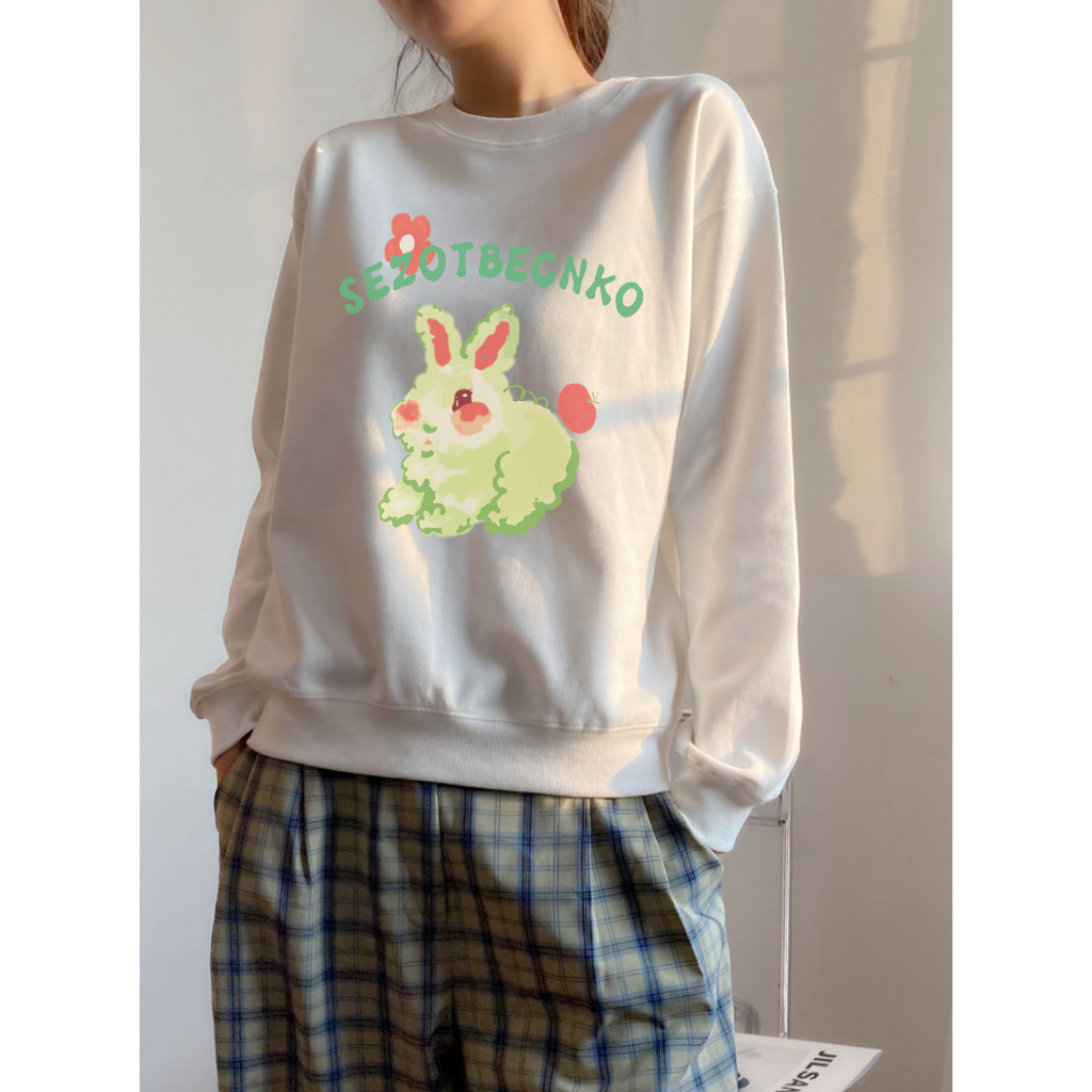 XiaoZhaiNv Korean Style Green Bunny Pattern Lengan Panjang Baju Sweater Wanita A0787