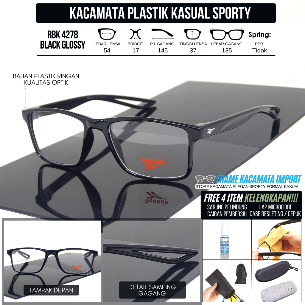 Kasual Sporty Frame Kacamata Pria Plastik Ringan Premium