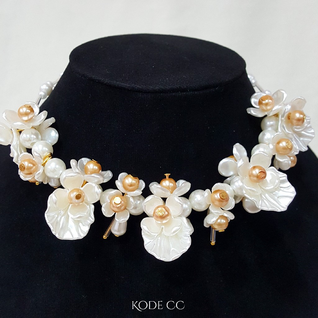 Kalung Hijab Beads Necklace Crystal Kalung Kondangan Kelopak Bunga - KH007