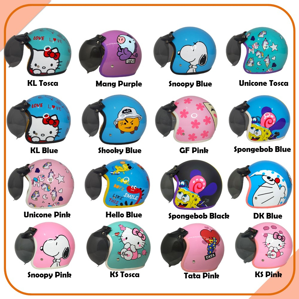 Helm Retro Bogo Anak Full Cat Motif CARTOON Murah