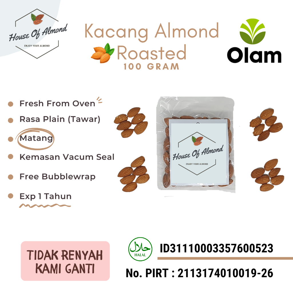 

Kacang Almond Roasted (Panggang) 100gr Olam