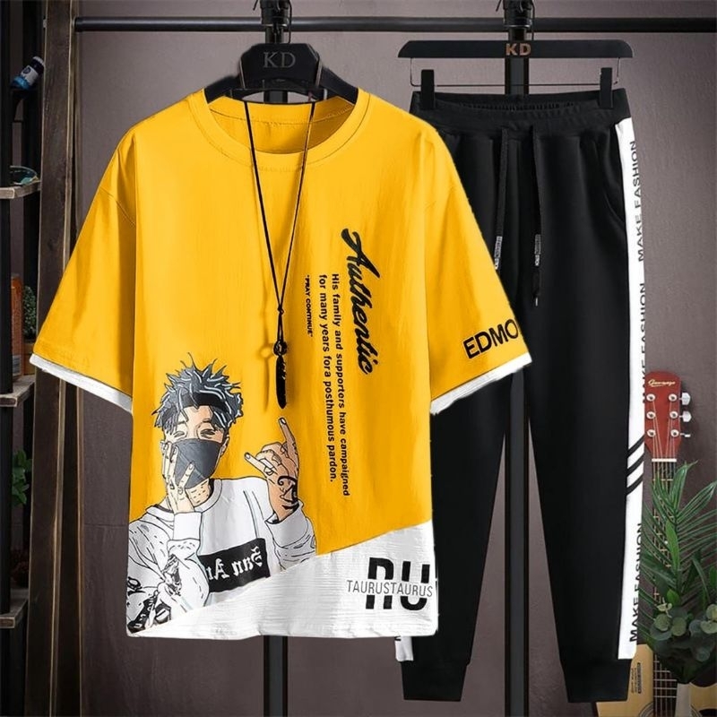 STELAN ( TAUKUAY ) STELAN PRIA DEWASA 1 SET KAOS DISTRO + CELANA PANJANG JOGGER MODEL TERBARU