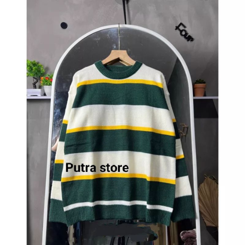 INARA SWEATER RAJUT STRIPE ATASAN WANITA OVERSIZE