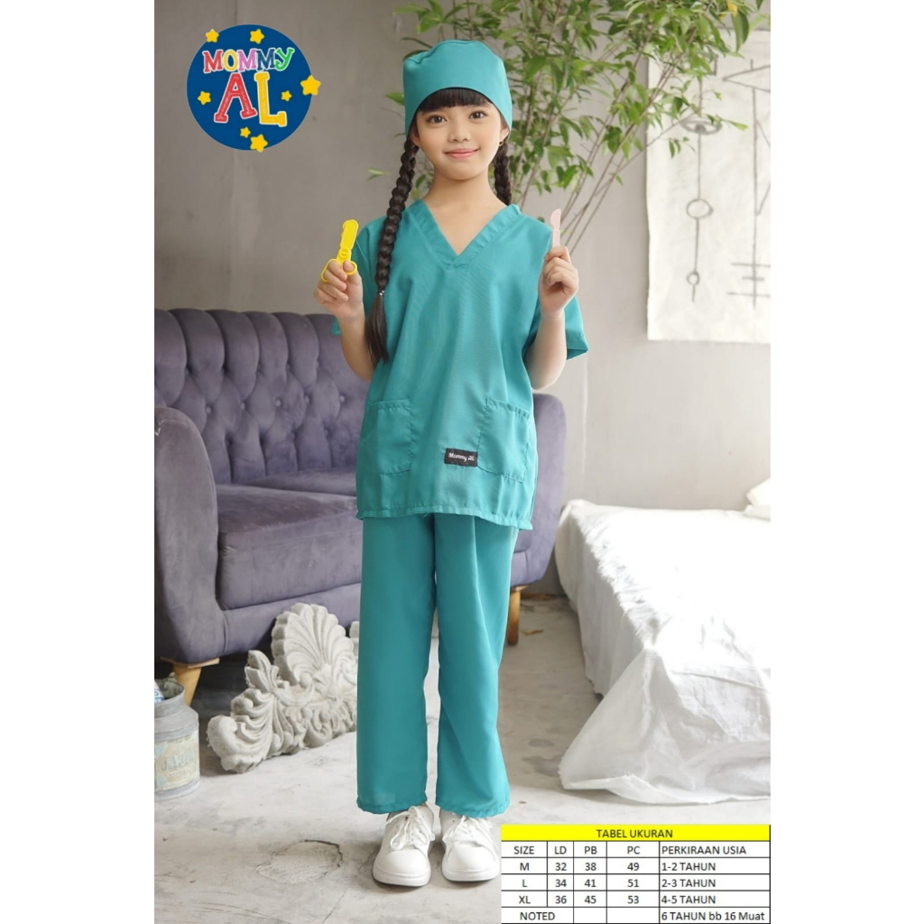 STELAN BAJU DOKTER ANAK / BAJU PROFESI DOKTER ANAK/BAJU DOKTER/JAS DOKTER/BAJU DOKTER BEDAH  ANAK/BAJU OKA