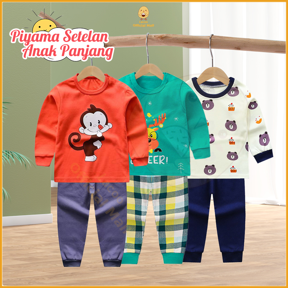 Lacoo Set baju tidur anak laki-laki Piyama setelan anak import Baju tidur piyama anak karakter