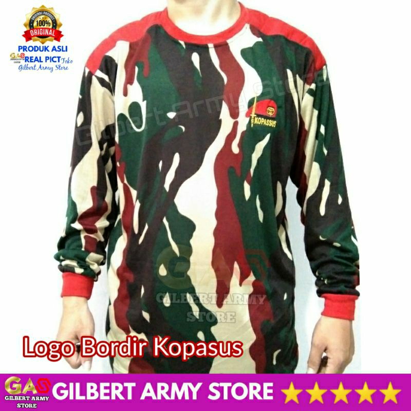 GILBERT ARMY STORE Kaos Kopasus Loreng Pria Distro Lengan Panjang Kopassus Tni Komando Merah Bantalan Variasi Dekker Sniper Terbaru Grosir Murah