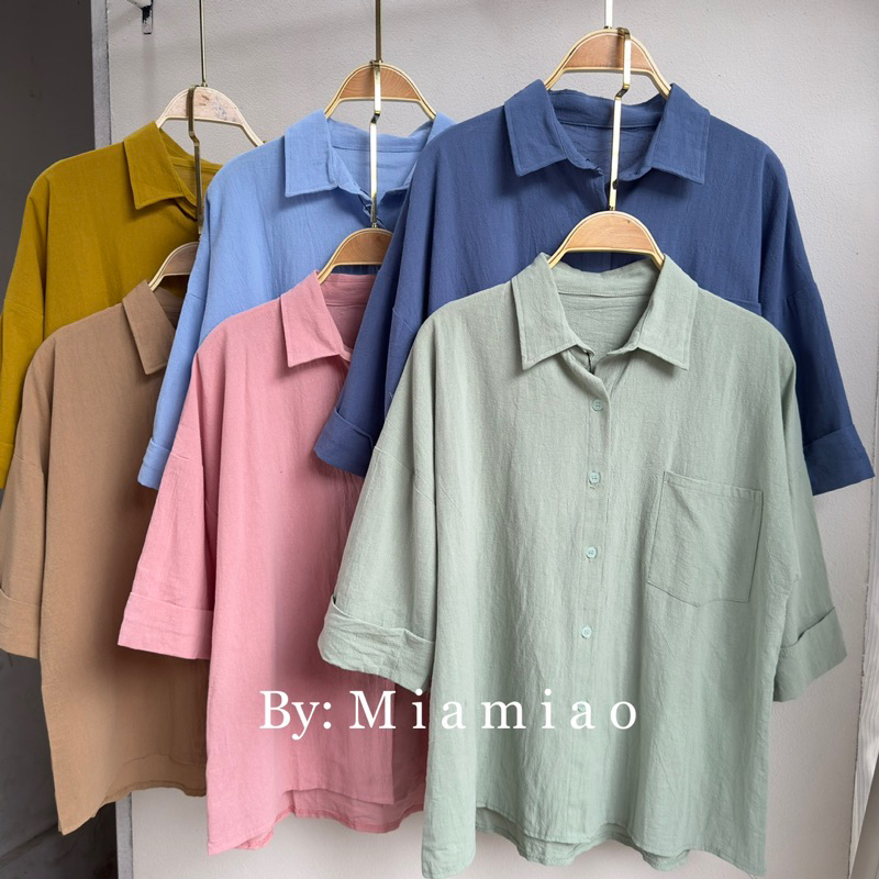 Kemeja Wanita Katun Linen Tangan 7/8 - Kemeja Casual