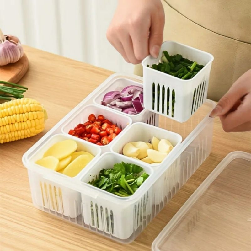 Wadah penyimpanan 6 sekat dalam 1 kotak/Storage toples penyimpanan bumbu dan sayur 6 in 1 pcs