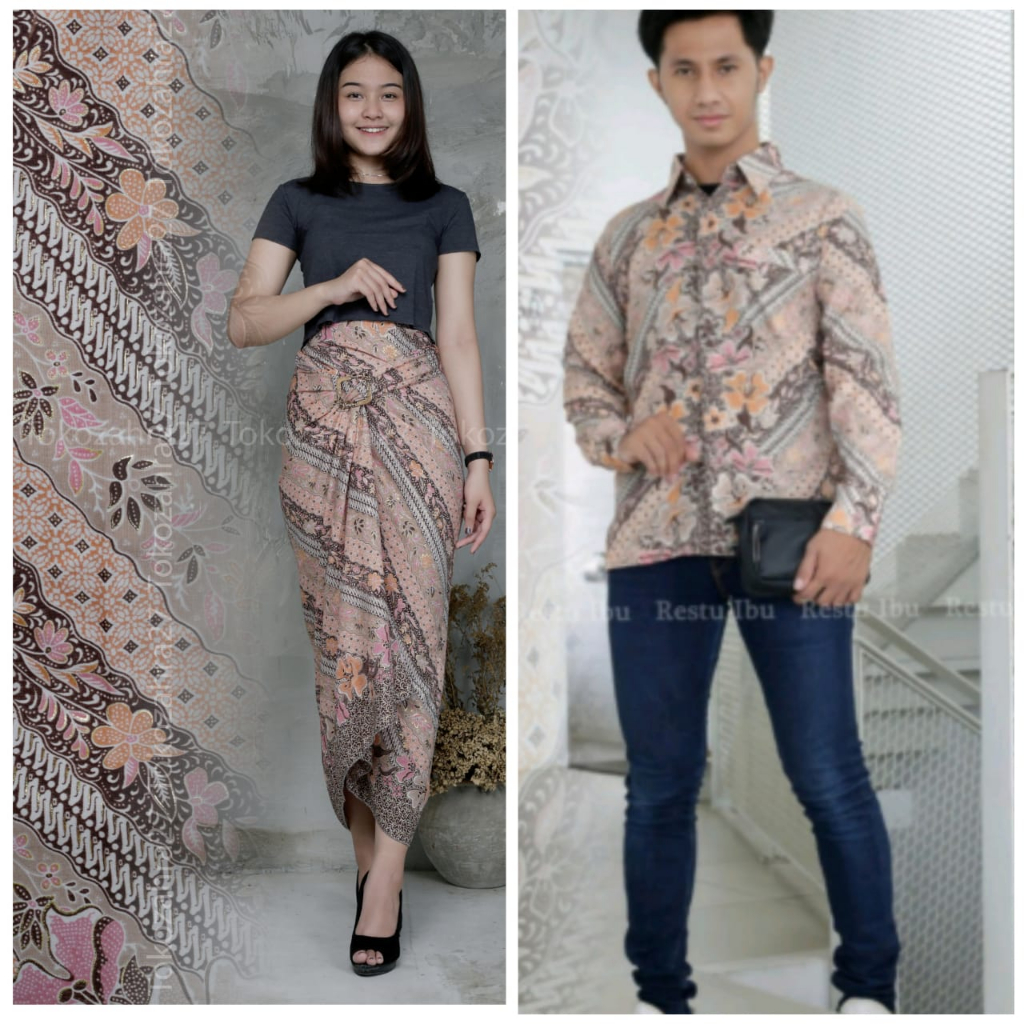 Couple kemeja Panjang Rok Lilit Batik Motif Doby