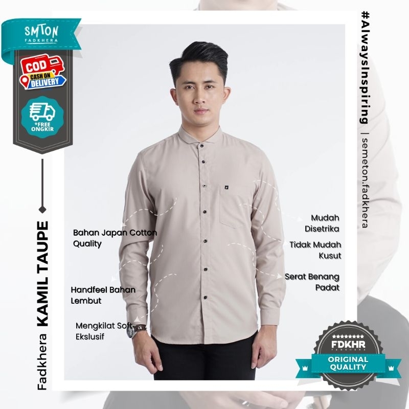 Koko Fadkhera KAMIL TAUPE Kemeja Koko Modern Baju Koko Pria Taupe Polos