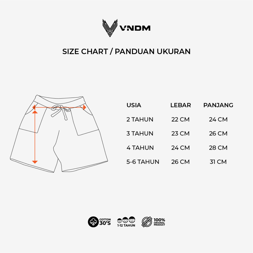 VENDOM KIDS - Shortpants Anak Unisex 2 - 6 Tahun Bahan Cotton 24s