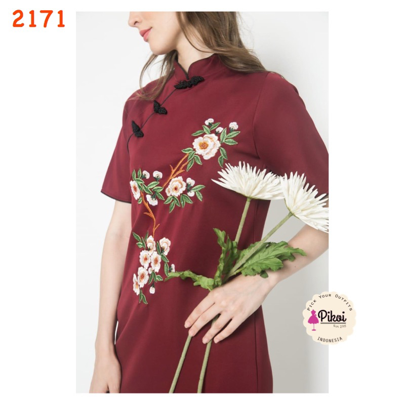 Cheongsam batik jumbo / dress cheongsam cny qipao batik / dress batik merah jumbo bug size mura 2171