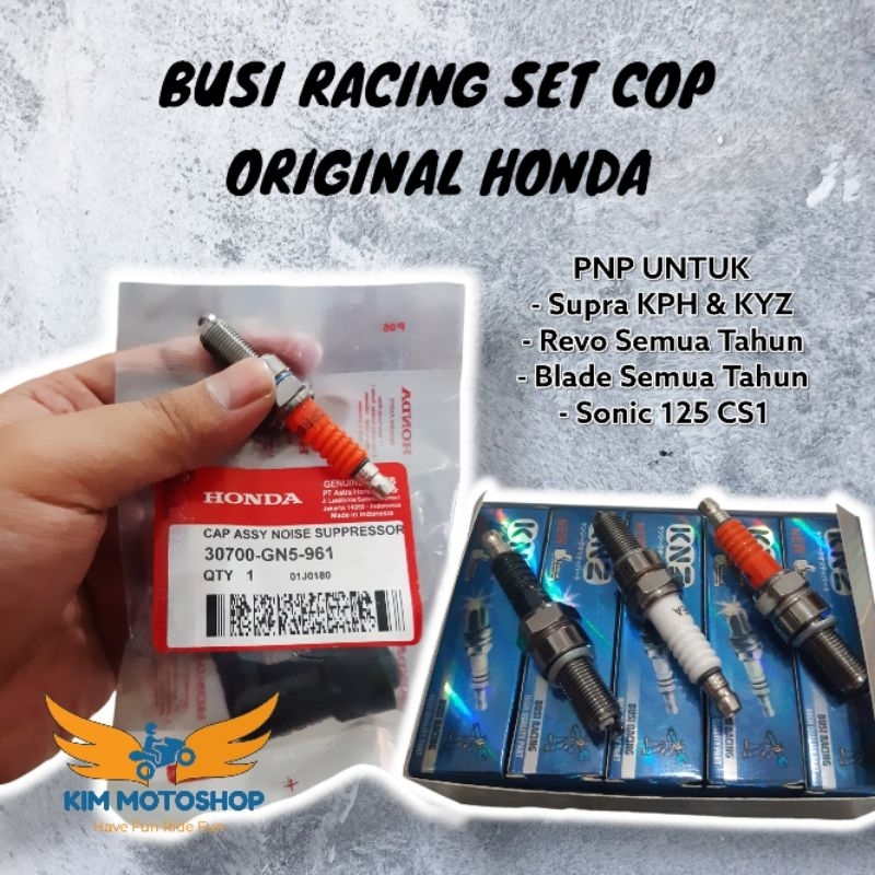 KIM - SEPAKET Busi Racing Supra X 125 Karisma Blade dan Cop Busi Original Honda