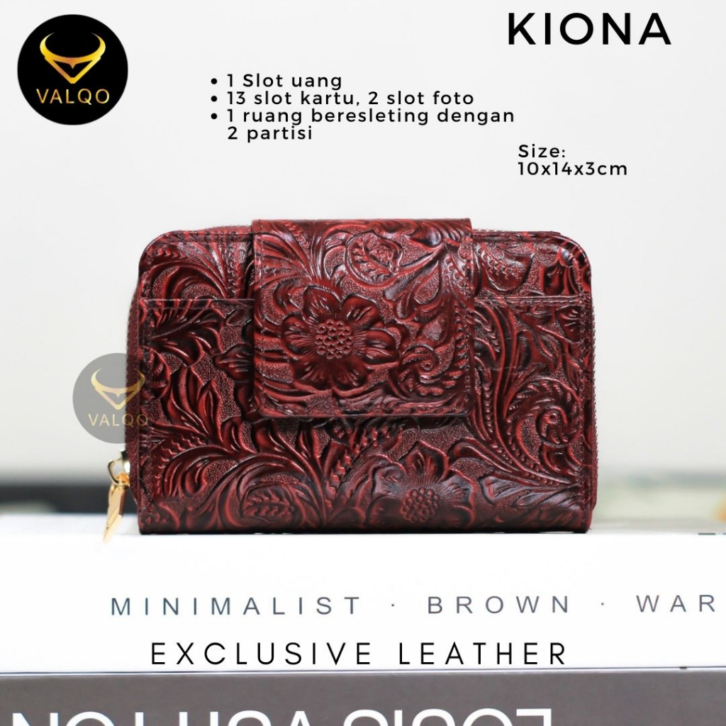 [VALQO] KIONA Batik Dompet Kulit Sapi Wanita 13 Kartu 2 Foto Slot Resleting Dompet wanita Dompet kecil Dompet Pendek