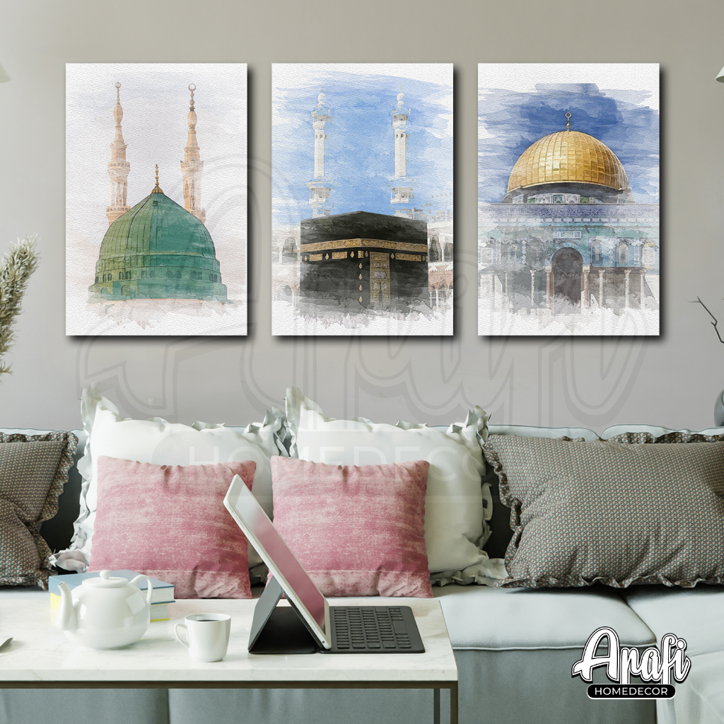 LEBIH BESAR (30x40 CM) Hiasan Dinding (Masjid Nabawi, Mekah, Masjidil Aqsa)