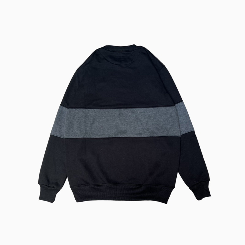 PHOMPPHIESS Sweater Crewneck Hitam Strip Abu Tua Crewneck Kombinasi Pria Wanita