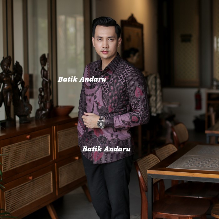 Batik Pria Slim Fit Lengan Panjang Premium Modern Heem Elegant Warna Lilac Ungu