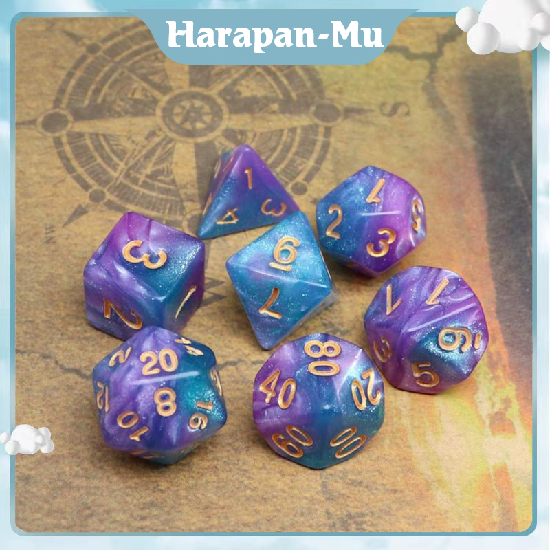 7pcs Dadu Polyhedral Bentuk Multi Sisi Dadu Transparan D4 D6 D8 D10 D12 D20 Untuk RPG DND