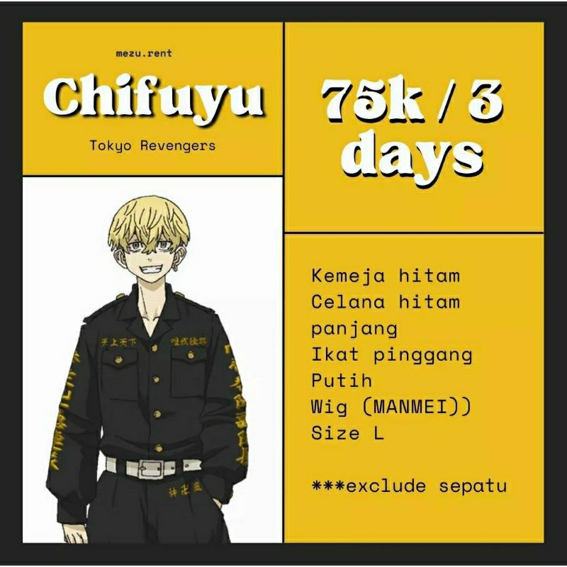 RENTAL Kostum Cosplay Chifuyu Tokyo Revengers