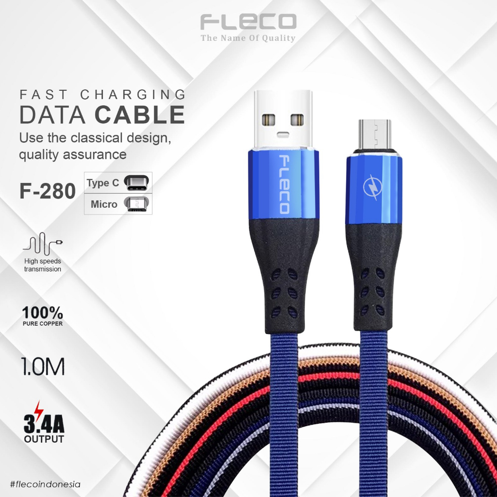 Kabel Data Fast Charging Micro / Iphone / type C  3.1A USB F-280 FLECO