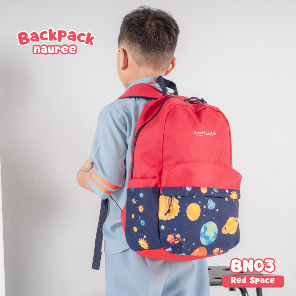 Nauree - Backpack Free Pouch Strap Bahu Empuk Untuk Anak Perempuan Laki Laki Karakter Kartun Gambar Superhero Tali Punggung BN 01 02 03 04 Bahan Cordura Cocok Untuk Anak Sekolah TK SD Modis Berkualitas Awet