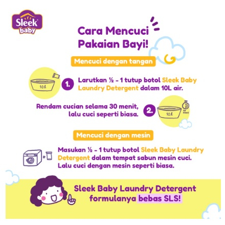 Sleek Baby Laundry Detergent 500 ml Deterjen Sabun Cuci Baju Bayi Sabun Cuci Pakaian Bayi