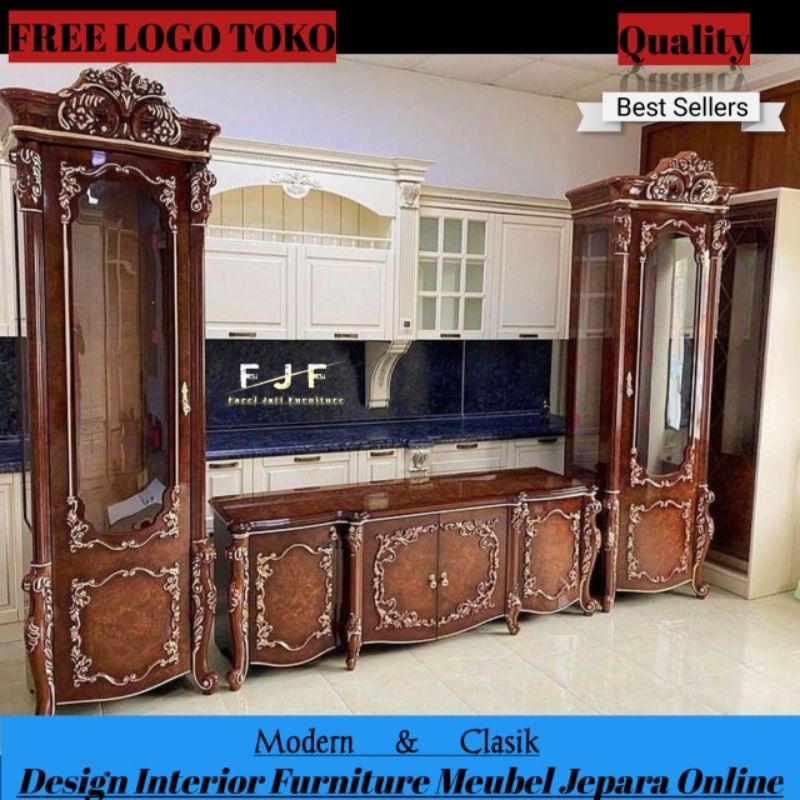 Lemari Pajangan Kaca Minimalis Jati Buffet Tv Almari